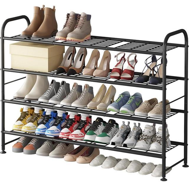 LINZINAR Shoe Rack 4 Tier Storage Organizer for Closet Entryway Metal Black