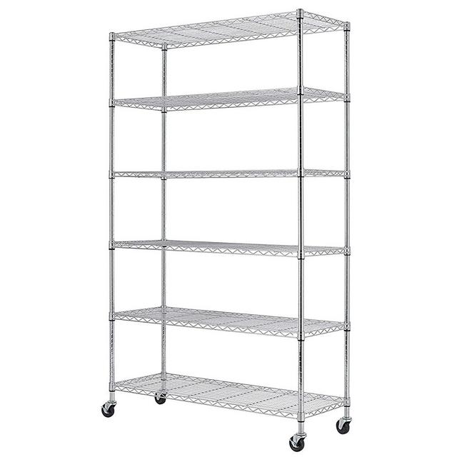 FDW 18x48x82 inch Wire Shelving Unit with Wheels Steel 6 Tier Heavy Duty Layer Rack Storage Metal Shelf Garage Organizer Wire Rack Shelving Adjustable Utility 2100 LBS Capacity (Chrome)