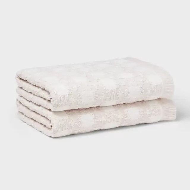 2pc Boho Ikat Patterned Bath Towel Cream - Threshold™