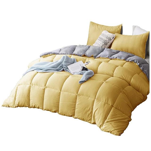 KASENTEX All Season Down Alternative Quilted Comforter Set Reversible Ultra Soft Duvet Insert Hypoallergenic Machine Washable (Yellow/Grey, King Set)