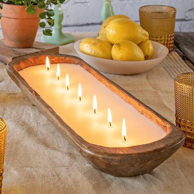 Wooden Dough Bowl Candles 20 Inch, Farmhouse Dough Bowl Candles Table Centerpiece, Wooden Dough Bowl Soy Candle Wooden Bowl Candle Boat Wooden Candle Bowl Bread Bowl Candle Wood Dough Bowl Candle