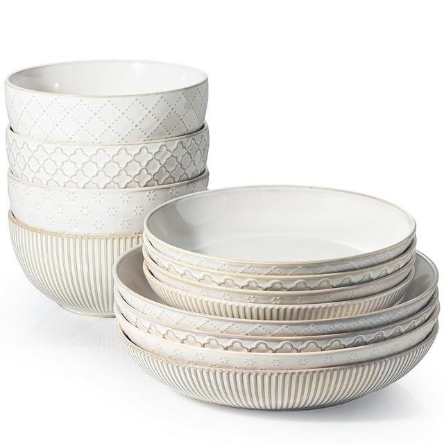 getstar 12-Piece Dinnerware Sets, Plates and Bowls Sets (9.2” Dish + 7.6” Dish + 6” Bowl) for 4, Microwave and Dishwasher Safe, Ceramic Dinnerware Sets