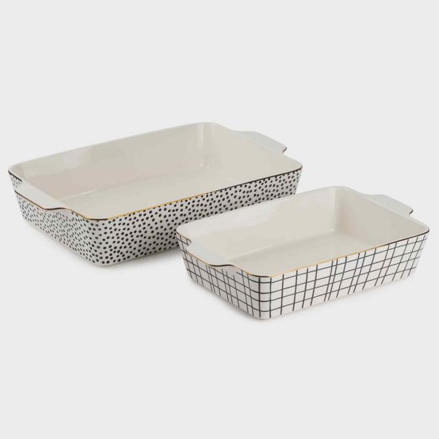 Thyme & Table Stoneware Rectangular Baker, Baking Dish, Black & White Dot, 2-Piece Set