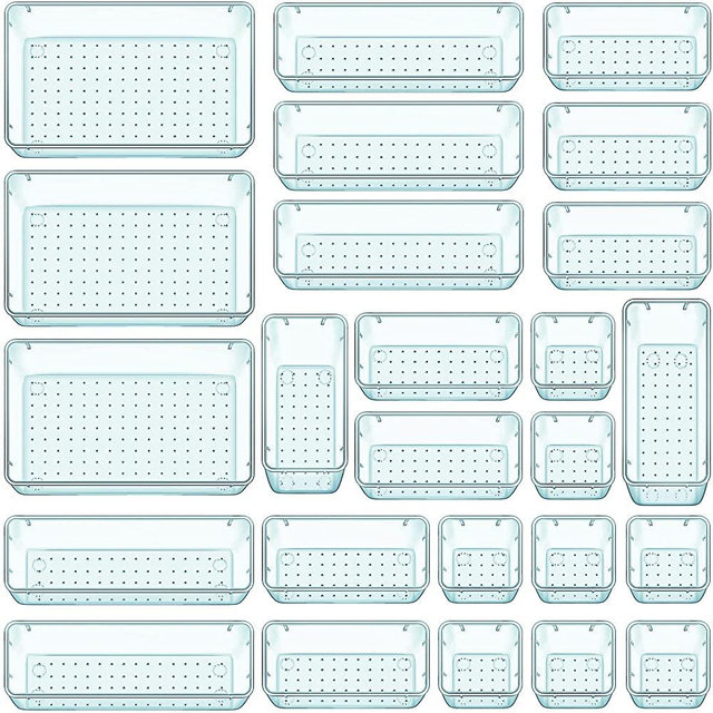 WOWBOX 28 PCS Plastic Drawer Organizer Set, 4 Sizes Desk Drawer Divider Organizers and Storage Bins for Makeup, Jewelry, Gadgets for Kitchen, Bedroom, Bathroom, Office