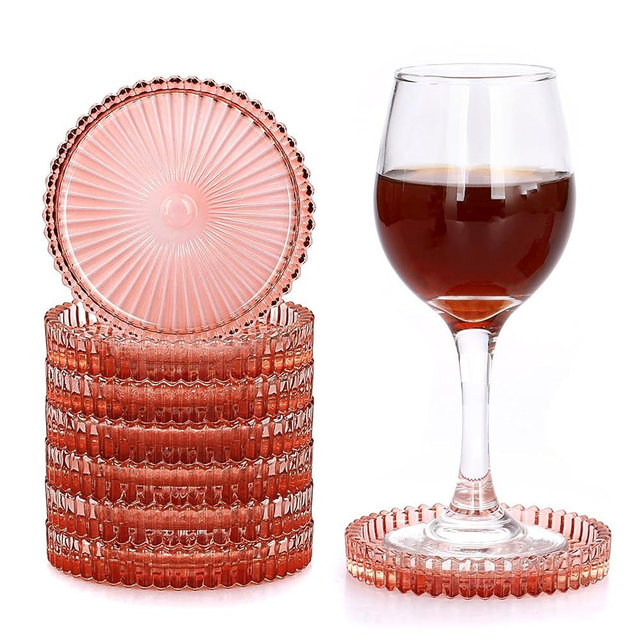 JUXYES 8 Pack Amber Tone Crystal Coasters Round Cup Mat, Glass Coasters for Drinks Coffee Tea Wine, Decorative Wine Bottle Coaster, Crystal Drink Coaster for Restaurant bar Kitchen Dining Table