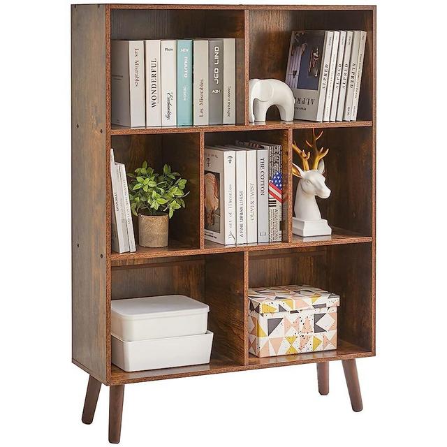 YMYNY Open Cube Bookshelf, Wooden Bookcase Storage Organizer Shelf, 3-Tiers Free Standing Display Cabinet Rack with Legs, for Small Space,Bedroom,Living Room,Office, Rustic Brown, UHBC003H