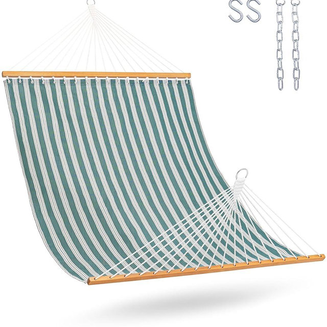 Lazy Daze Hammocks Quick Dry Hammock with Spreader Bar Textliene Fabric Double 2 Person Hammock with Chains Outdoor Patio Poolside Backyard Beach 450 lbs Capacity, Green Stripes