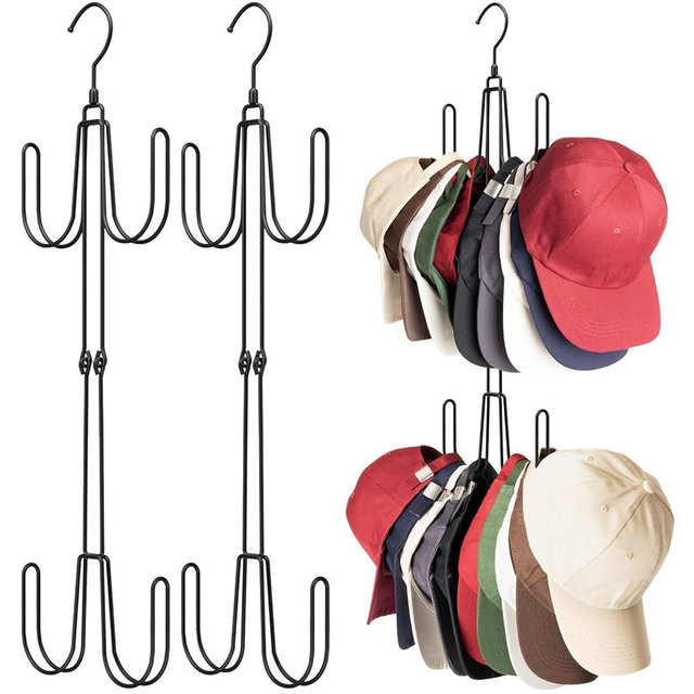 NANATI Hat Hangers for Closet, Stainless Steel Hat Organizer, Hat Racks for Baseball Caps, Cap Organizer for Baseball Caps, 2 Pack
