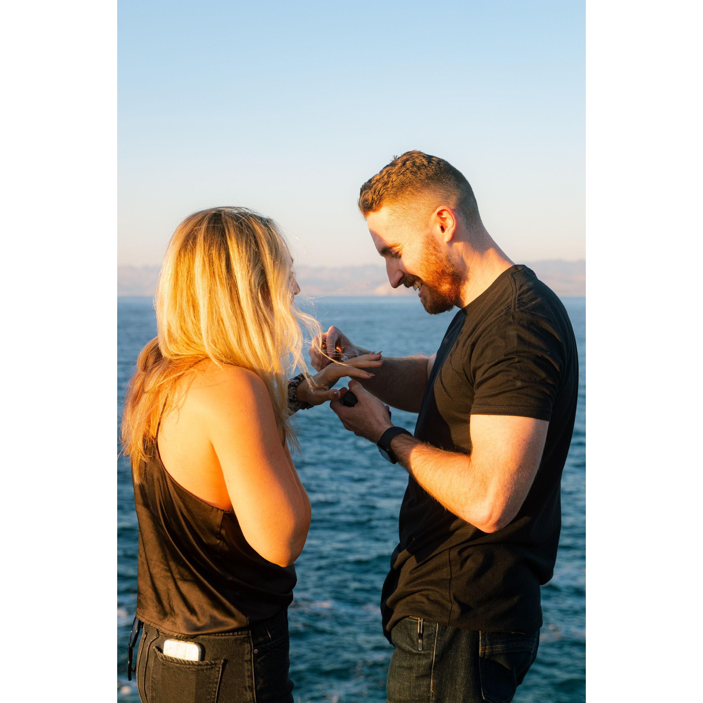 It was a resounding "YES!!!" (once she was able to articulate words). "Okay now hold still so I can put the ring on your finger" - Kyle