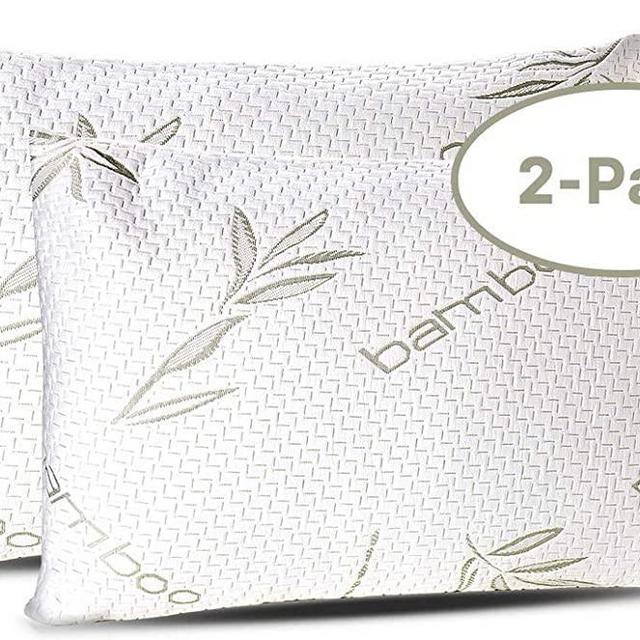 Bamboo Pillow - Shredded Memory Foam Pillow - Premium Pillows for Sleeping with Washable Pillow Case - Adjustable (2-Pack) (Queen)