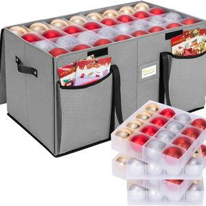BALEINE Christmas Ornament Storage Box with Dividers, Premium Holiday Ornaments Storage Container Bin for Xmas Decorations (128 Ball, Grey, Hard)