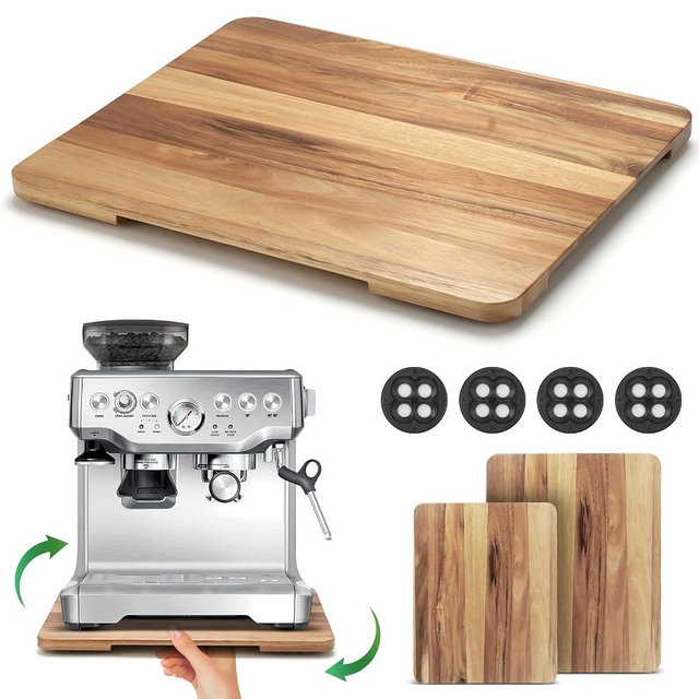 Appliance Slider 360° Rolling Tray for Coffee Maker- Bamboo Coffee Pot Slider Tray for Countertop Rotation Sliding Tray with Wheels, Appliances Mat Easily from Under the Cabinet, Acacia (15.7"×13")