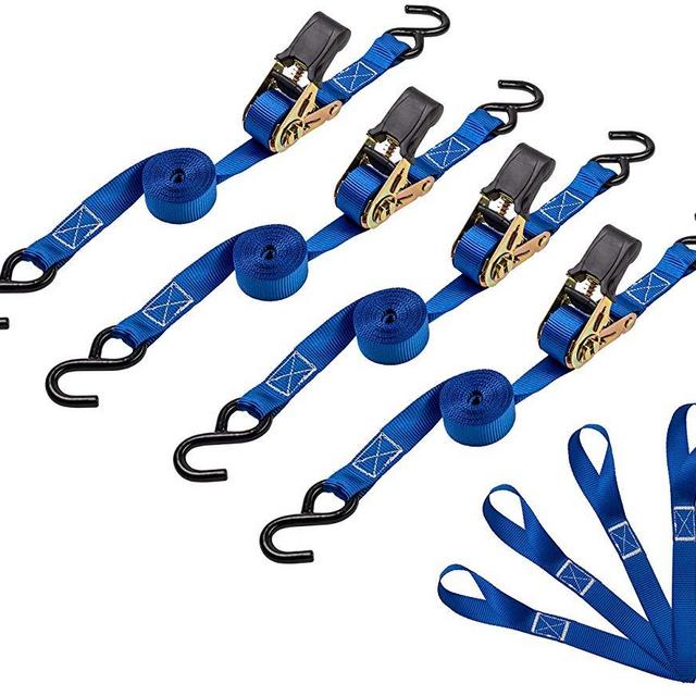 Ratchet Tie Down Straps - Cargo Straps for Moving Appliances, Lawn Equipment, Motorcycle - 500 Load Capacity & 1,500 Lbs Breaking Strength - 4 Pack & 4 Bonus Soft Loops - by AUGO