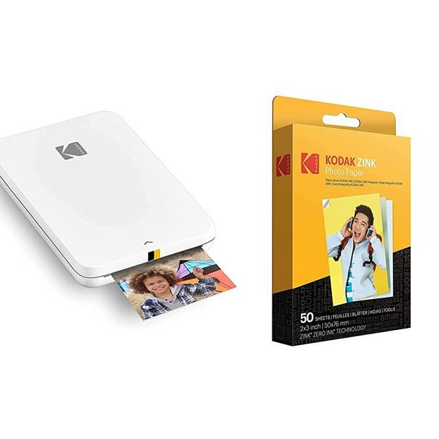 Kodak Step Slim Instant Mobile Photo Printer – Wirelessly Print 2x3” Photos on Zink Paper with iOS & Android Devices w/ 2"x3" Premium Zink Photo Paper (50 Sheets)