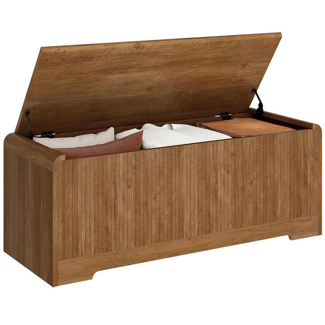 Homiflex Storage Chest, 47.2" Large Entryway Bench with Storage, Wooden Storage Chest for Bedroom w/Lift Top, Modern Blanket Chest with 2 Safety Hinges for Entryway Living Room Hallway, Walnut