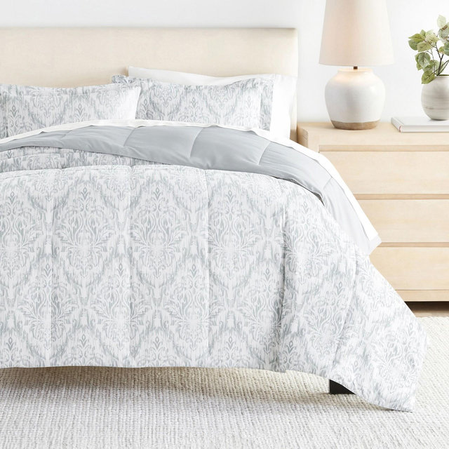 7PC Bedding Bundle, Patterned Comforter and Solid Sheet Set - Becky Cameron, English Countryside Light Blue, Queen