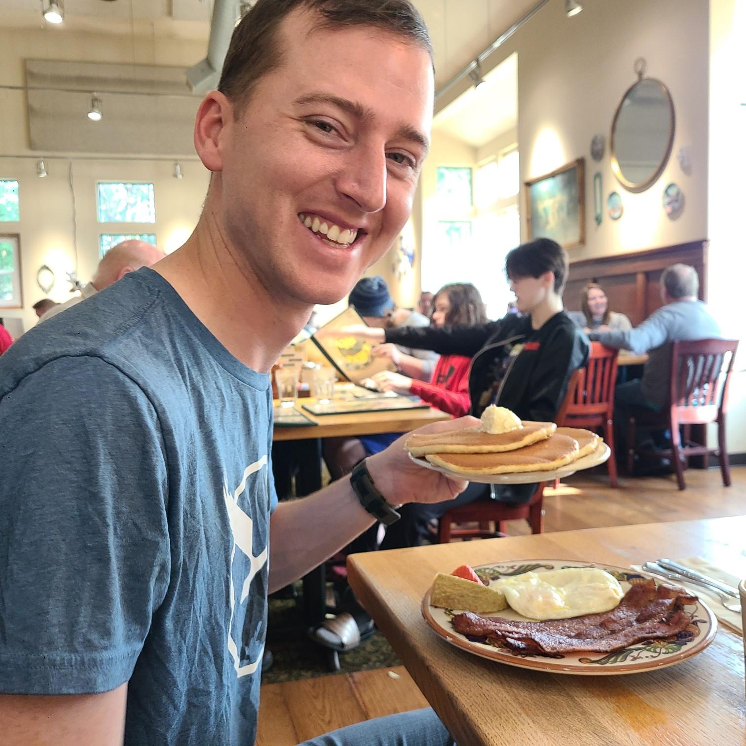 With Kegan and the love of his life, pancakes from Oak Table Cafe