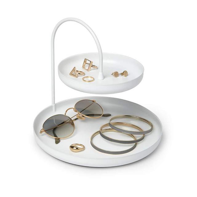 Umbra Poise Large, Double, Attractive Storage You Can Leave Out, Two-Tiered Jewelry Tray, Accessory Holder, White