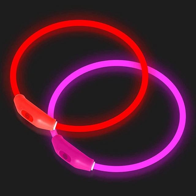 NOVKIN 2-Pack LED Dog Collar , Light Up Dog Collars,Rechargeable Dog Lights for Night Walking，Universal, Reusable Safety Necklace for Small Medium Large Dogs RED&Pink
