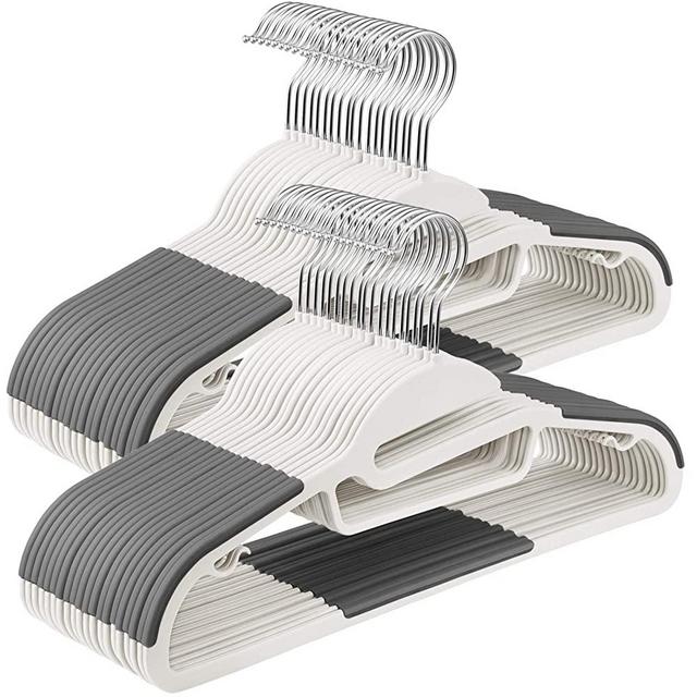 SONGMICS 50 Pack Coat Hangers, Premium Quality Plastic Suit Hangers, Heavy-Duty, S-Shaped Opening, Non-Slip, Durable, Space-Saving, 360º Swivel Hook, 16.3 Inches Long, White and Gray UCRP041WG03