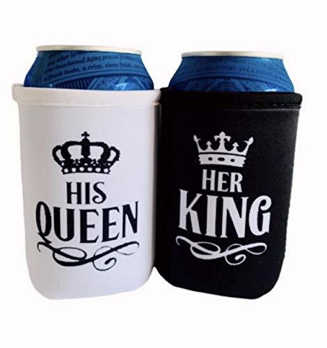 King and Queen Iced Coffee Sleeve, Insulated Neoprene Holder, Wedding Drink Holder, Black and White Cup Protector, Slim can sleeve, mr mrs, gift wedding, Can coolers, Pack of 2