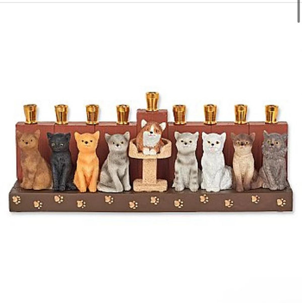 Hand-Painted Cat Hanukkah Menorah – Whimsical Kitten Hanukkiah