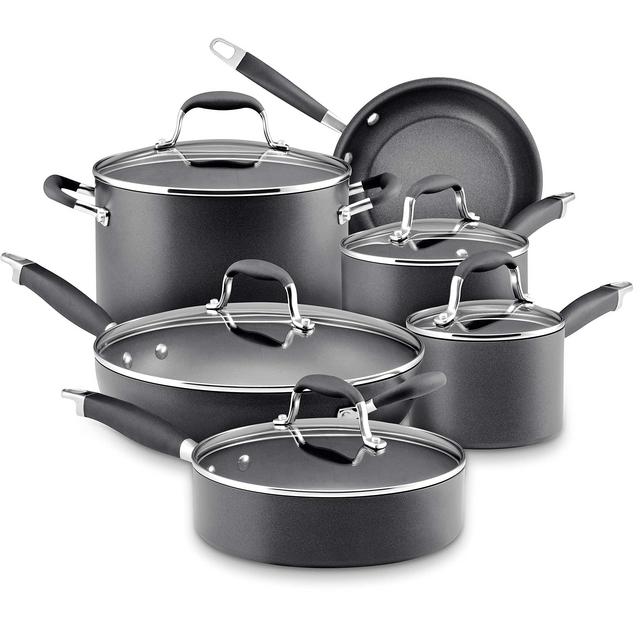Anolon Advanced Hard Anodized Nonstick Cookware Pots and Pans Set, 11 Piece, Graphite