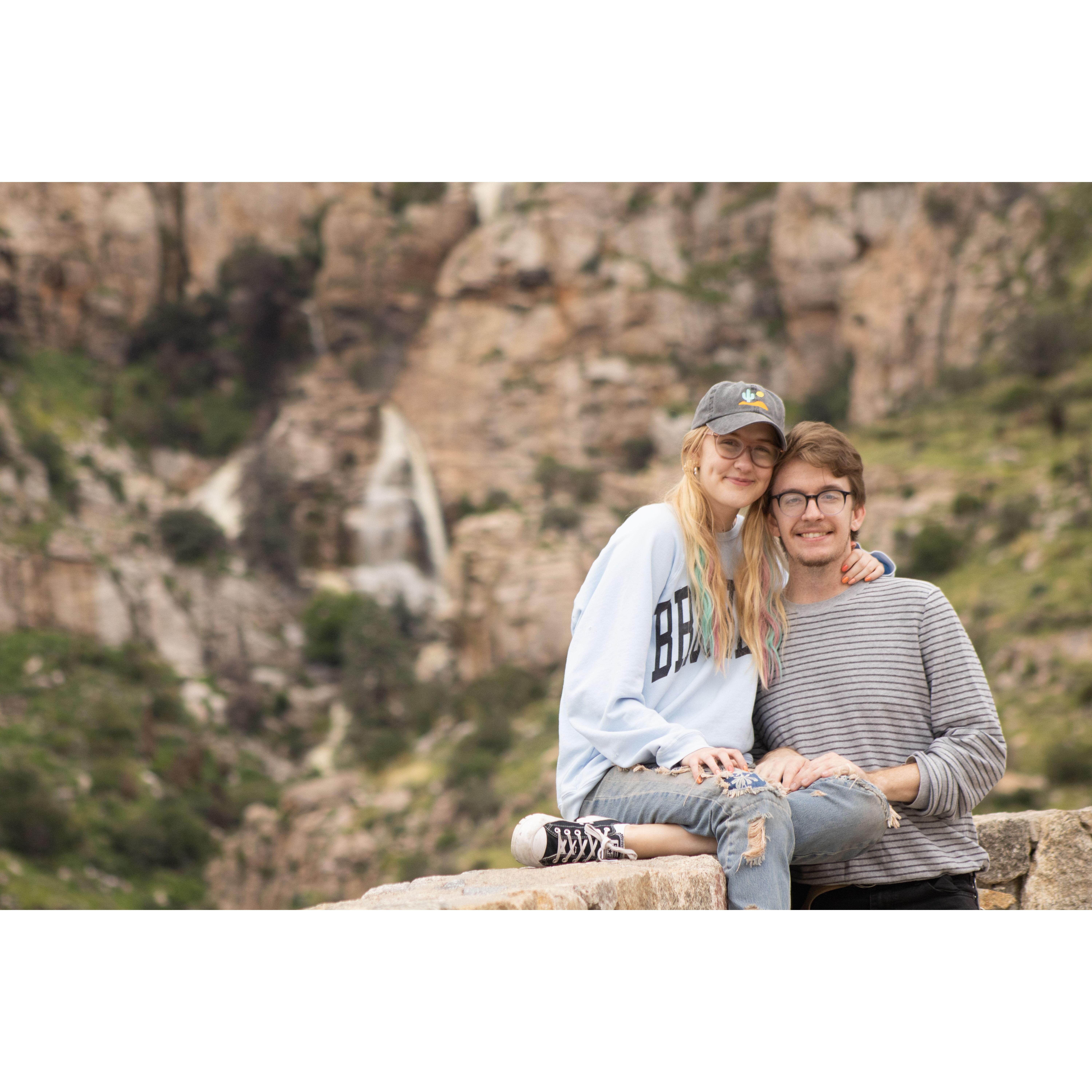 We were taking pictures of the waterfall behind us, and a very kind gentleman offered to take our picture with the flowing falls behind us