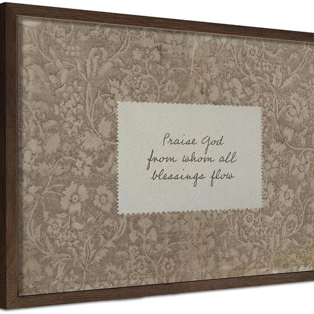 Vintage Christian Framed Wall Art, Praise God from Whom All Blessings Flow Scripture Prints for Living Room, Floral Religious Poster in Wood Frame, Hymn Canvas Decor for Bedroom 12x16 inch