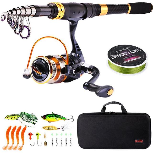 Sougayilang Fishing Rod Reel Combos Carbon Fiber Telescopic Fishing Pole with Spinning Reel for Travel Saltwater Freshwater Fishing