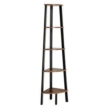 VASAGLE Industrial Corner Bookshelf, 5-Tier Corner Shelf, Plant Stand Wood Look Accent Furniture with Metal Frame for Home and Office ULLS35X