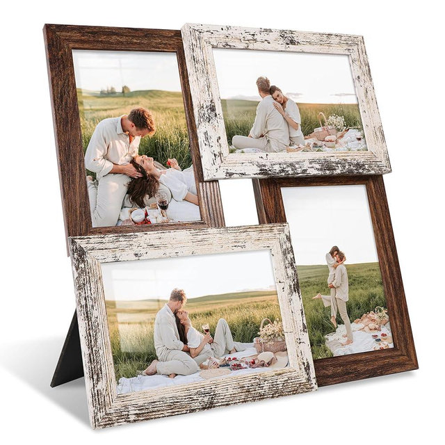 YESKAY 4x6 Collage Picture Frames, Multi Family Photo Frame with Real Glass, Displays Four 4x6 Photo, Wall Decor Wall Hanging or Tabletop, Distressed White+Rustic Brown