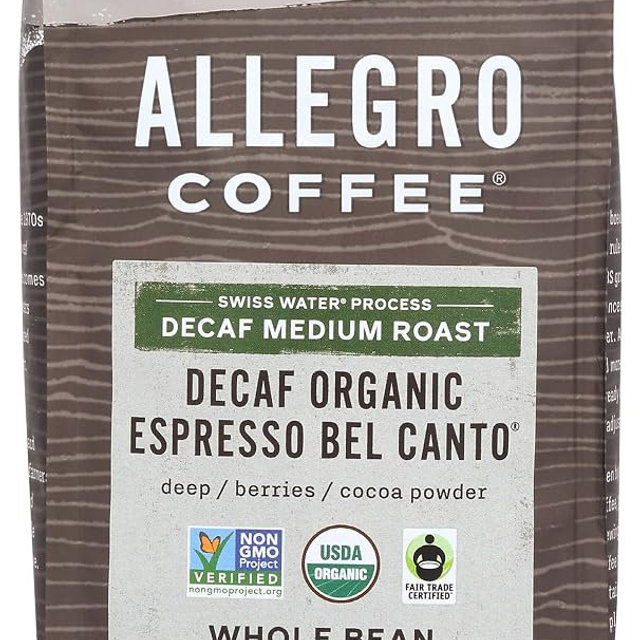 Allegro Coffee Decaf Organic Espresso Bel Canto Whole Bean Coffee, 12 oz