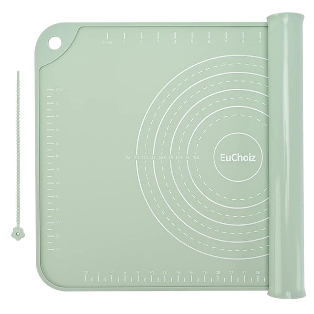 EuChoiz Silicone Pastry Mat 28"*20" Extra Thick Non Stick Baking Mat Food Grade Silicone Dough Rolling Bake Mat with Edge Heightening Green