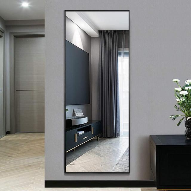 NeuType Full Length Mirror Standing Hanging or Leaning Against Wall, Large Rectangle Bedroom Mirror Floor Mirror Dressing Mirror Wall-Mounted Mirror, Aluminum Alloy Thin Frame, Black, 65"x22"