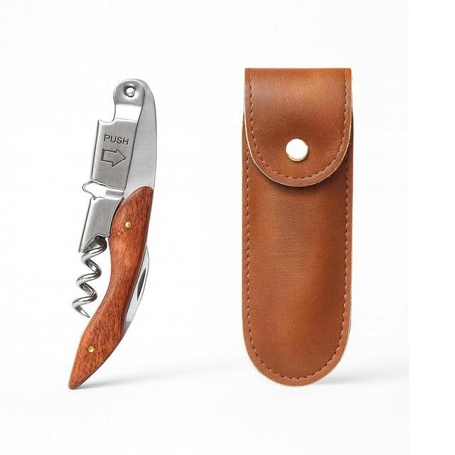 HOMVELINA Professional Waiter’s Corkscrew – Double-Hinged Wine Opener with Wooden Handle & Leather Case, Durable Stainless Steel Wine Key for Bar, Restaurant & Home