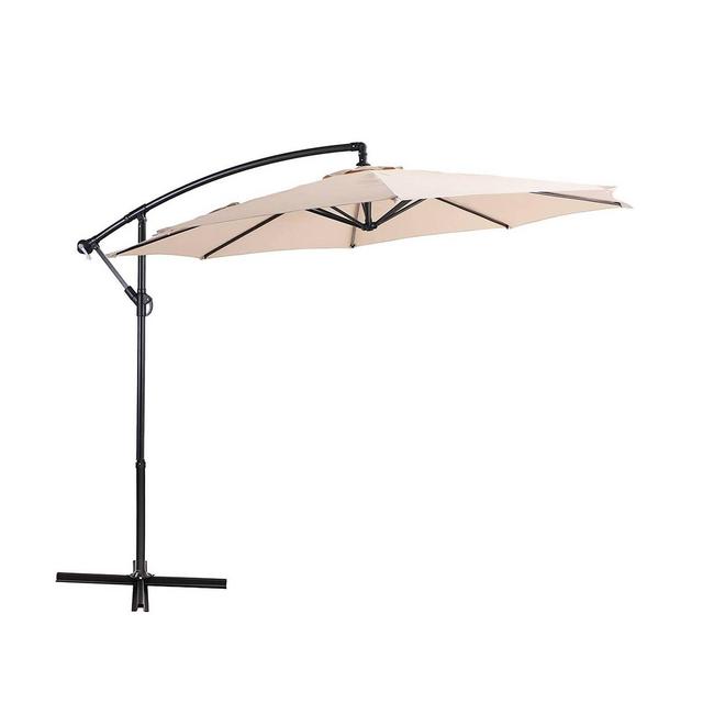 10' x 10' Outdoor Patio Cantilever Hanging Umbrella with Market Crank and Cross Base Beige - Captiva Designs