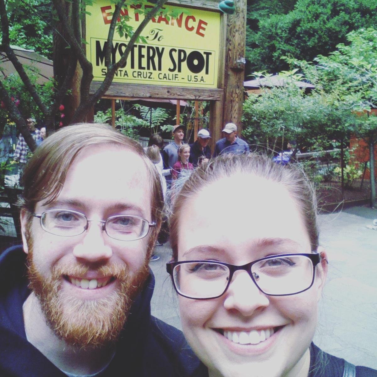 What a mysterious photo of a mysterious couple! Santa Cruz Mystery Spot 2017