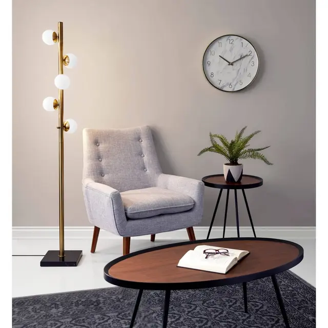 Adesso 65" Doppler Tree Lamp Antique Brass : ETL Listed, 5-Arm Metal Floor Light with Glass Shades