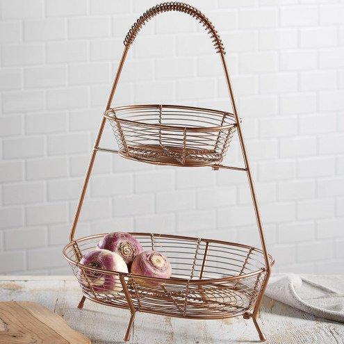 Two-Tiered Copper Countertop Iron Basket