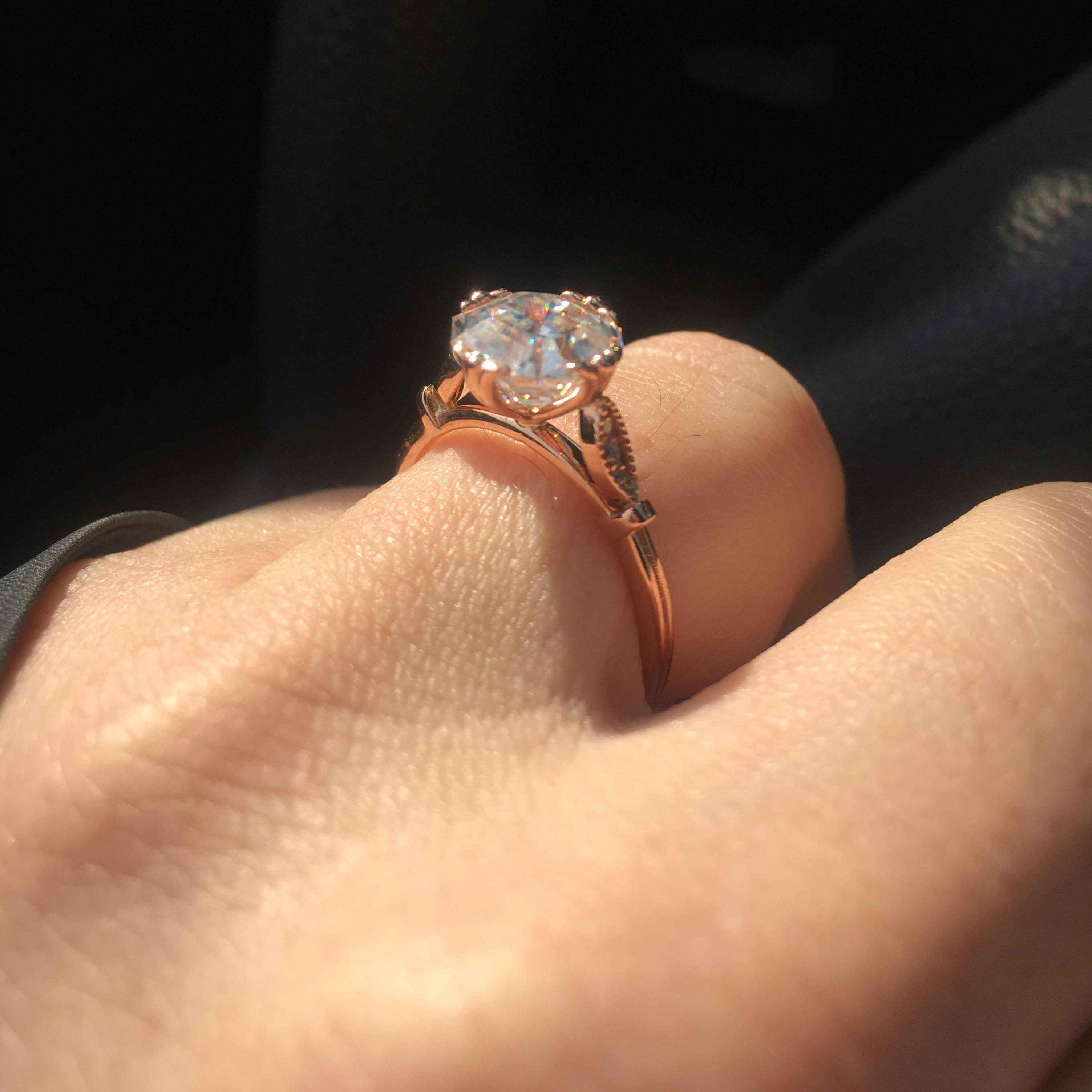 My vintage Edwardian inspired rose gold ring is so gorgeous with that asscher cut center stone!!! Perfect like the man that gave it to me <3