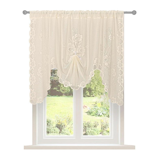 Jayla Beige Semi-Sheer Floral Lace Curtain Swag for Kitchen Half Window Bathroom Decoration Rod Pocket,59 x 39 Inch, 1 Panel