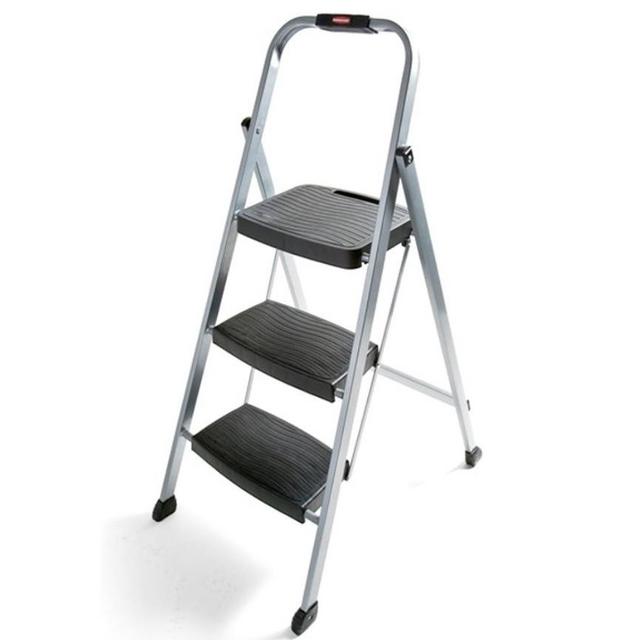 Rubbermaid RM-3W 3-Step Steel Step Ladder with Hand Grip, 200 lb Capacity, Silver