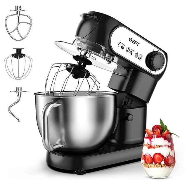 GEFT Stand Mixer-5.5-liter 6-Speed Kitchen Mixer with 600W Powerful Motor, Electric Food Mixer with Stainless Steel Mixing Bowl & Splash Guard, Dough Hook, Mixing Beater, Wire Whisk, Tilt-Head