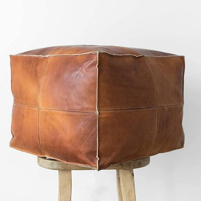 Moroccan Pouf - Genuine Goatskin Leather - Bohemian Living Room Decor - Hassock & Ottoman Footstool - Square & Large Ottoman Pouf - Unstuffed -