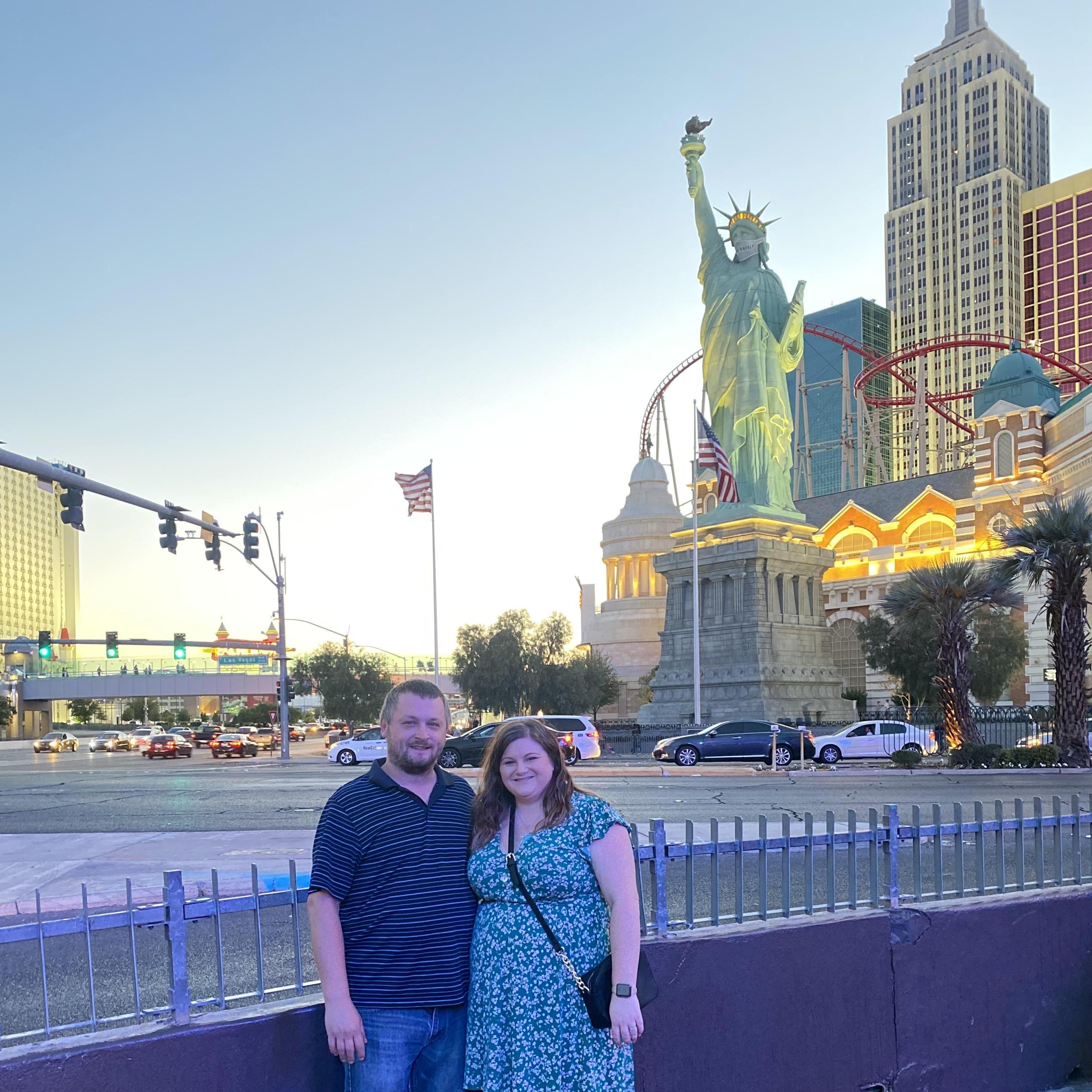 In front of the MGM Hotel on the Vegas Strip.