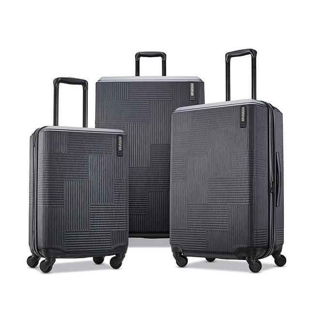 American Tourister Stratum XLT Expandable Hardside Luggage with Spinner Wheels, Jet Black, 3-Piece Set (20/24/28)