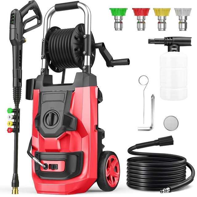 Imdot 𝟐𝟎𝟐𝟔𝐧𝐞𝐰 Adjustable Press*ure Cle*aner, 4 Nozzles, Foam Cannon for Cars, Patios, Driveways, Red