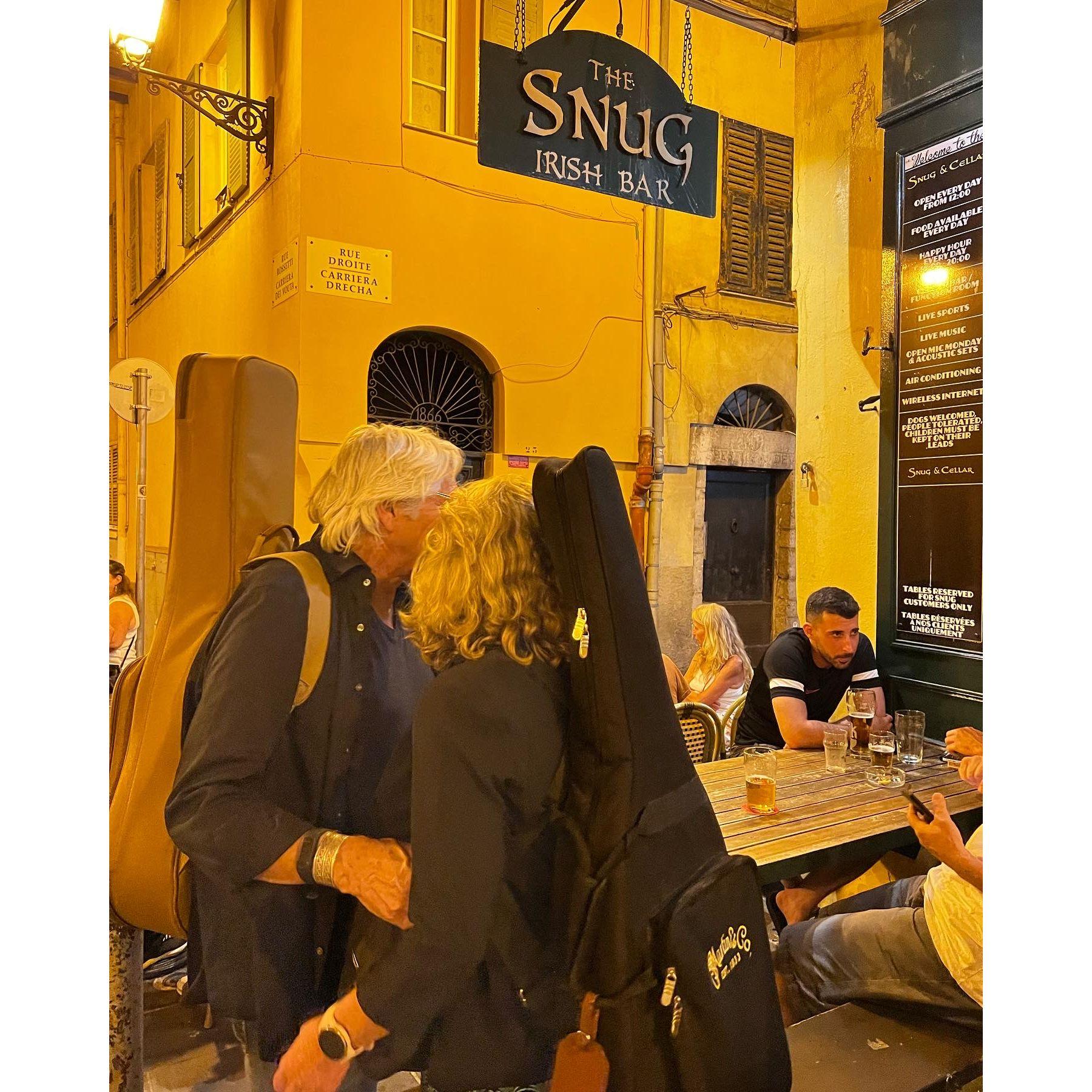 Stan & Kimberly sitting in at an Irish Pub in France... until the fight broke out.
