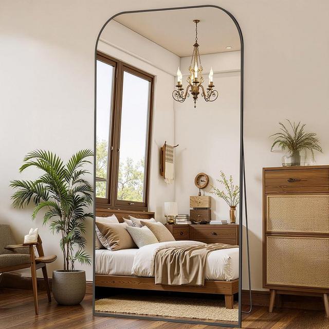 Coomily Full Length Mirror with Stand 76"x34" Floor Mirror Freestanding, Arched Floor Standing Large Mirrors Full Body Wall Hanging Leaning Home Decor for Bedroom & Living Room, Black